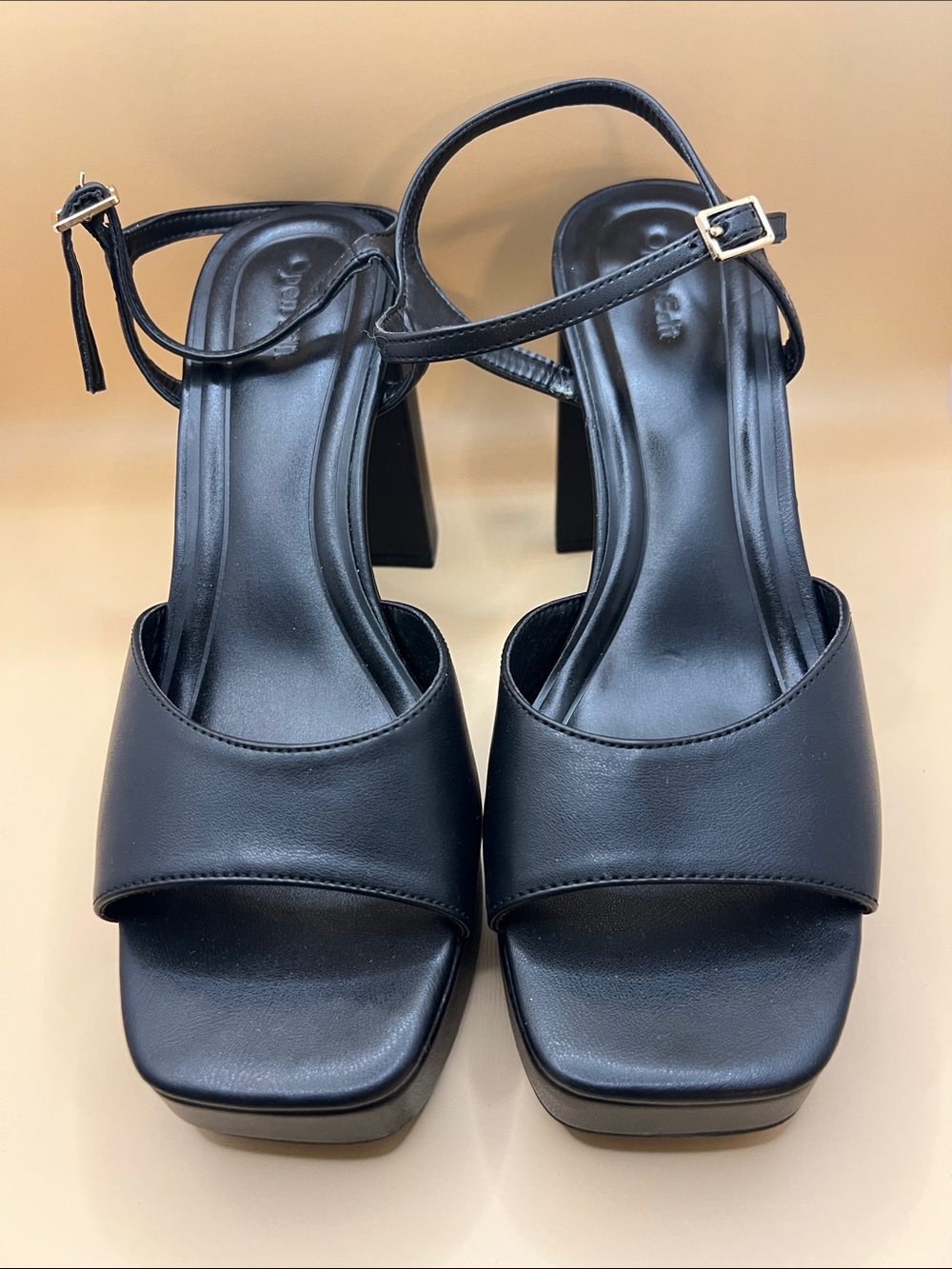 Classic Black Ankle-Strap Block Heel Sandals